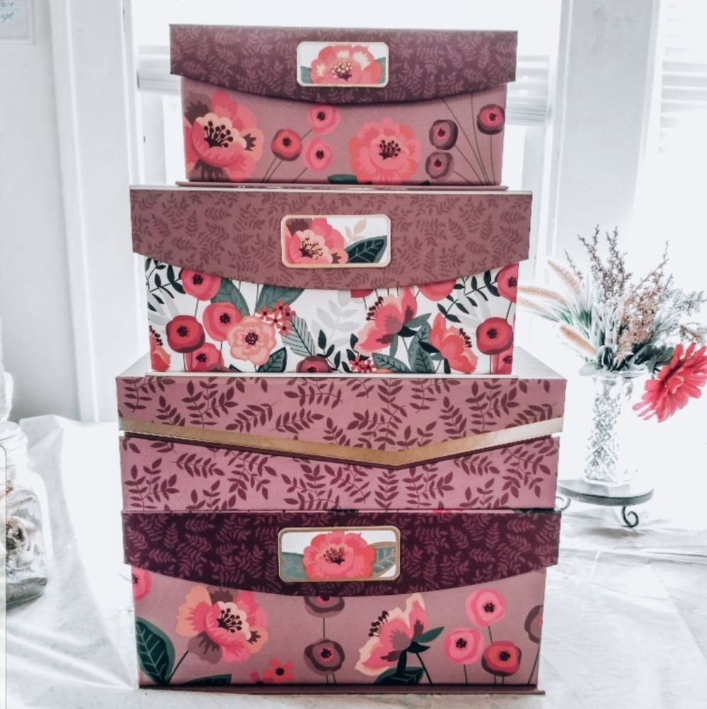 4 floral theme motivational quote storage boxes